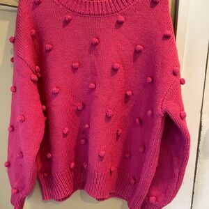 Eloquii Vibrant Pink Pom-Pom Sweater